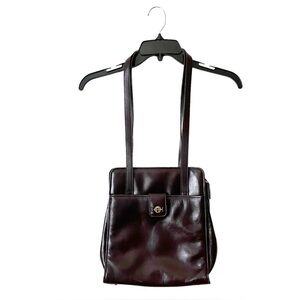 Etienne Aigner Shoulder Bag Brown Leather Double Strap 3 Compartments Zip Purse